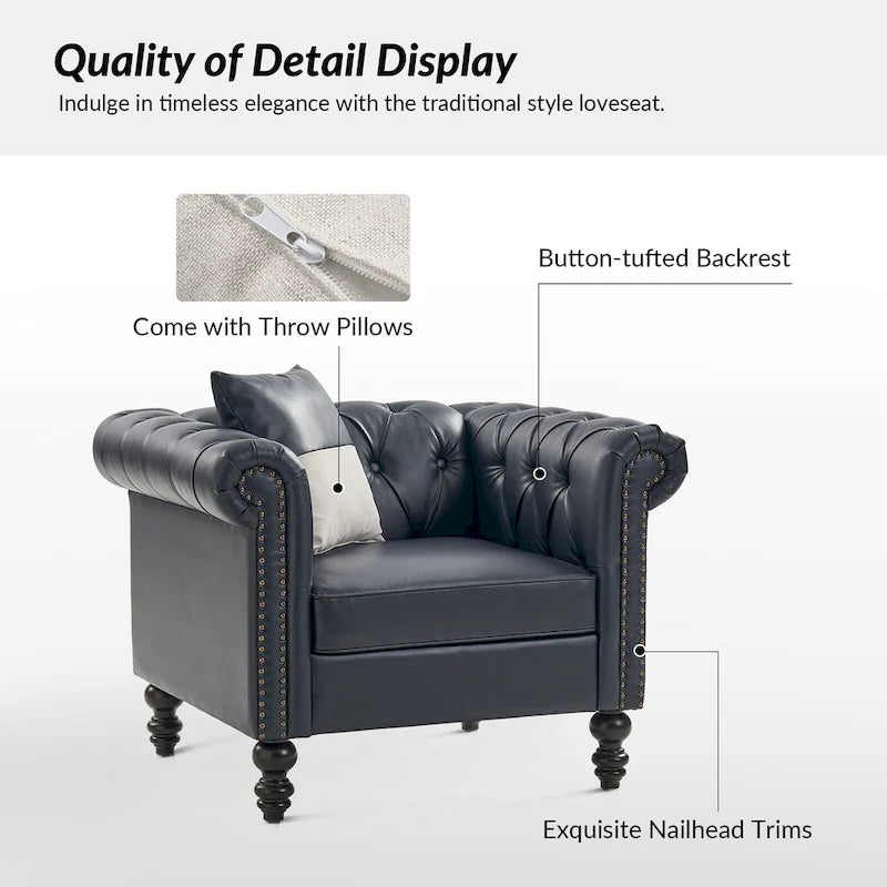 Black / Camel / Navy Traditional PU Leather Armchair with Nailhead Trim – Single Seat