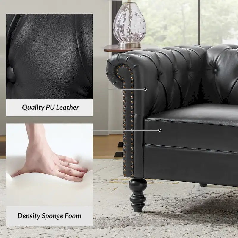 Black / Camel / Navy Traditional PU Leather Armchair with Nailhead Trim – Single Seat