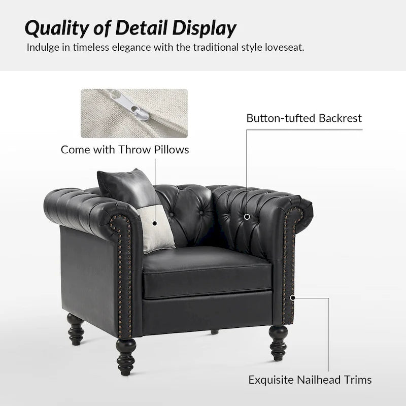 Black / Camel / Navy Traditional PU Leather Armchair with Nailhead Trim – Single Seat