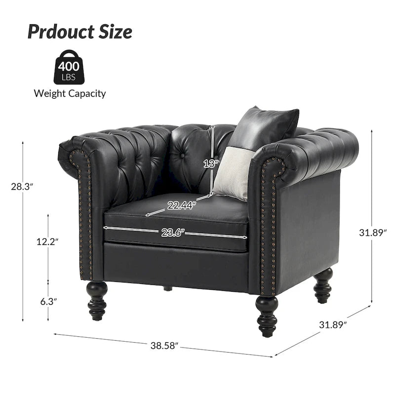 Black / Camel / Navy Traditional PU Leather Armchair with Nailhead Trim – Single Seat