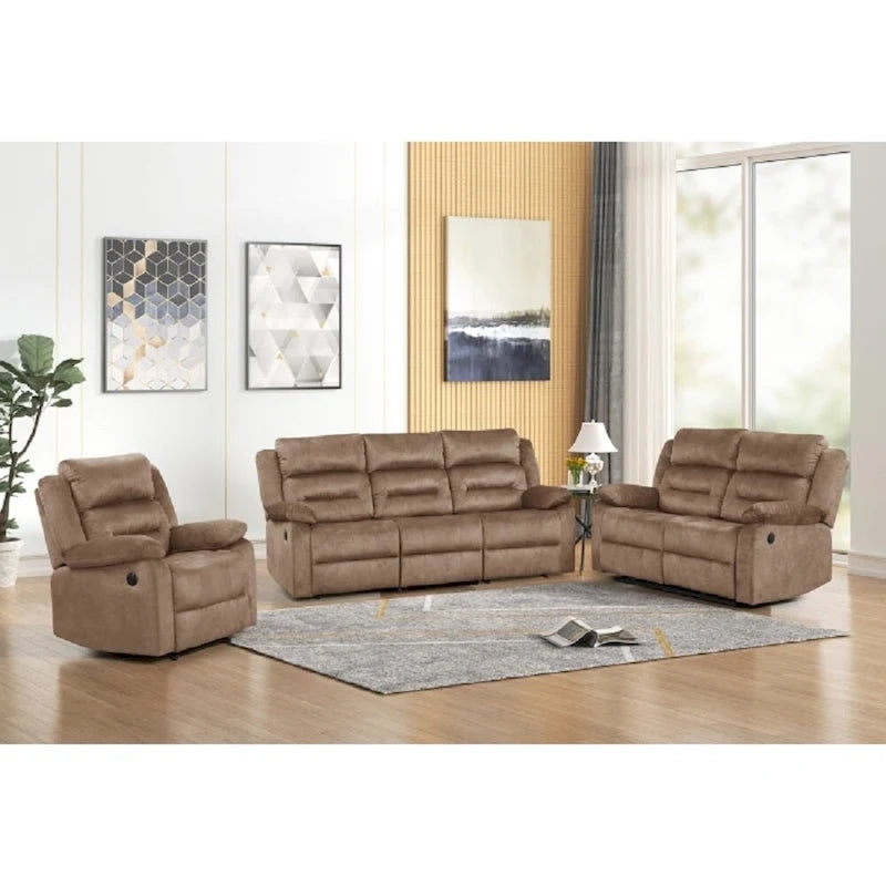 Tan / Grey Power Reclining 3-Piece Sofa Set (Seats 3)