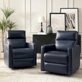 Navy / Grey / Black Genuine Leather Swivel Rocker Recliner – Set of 2