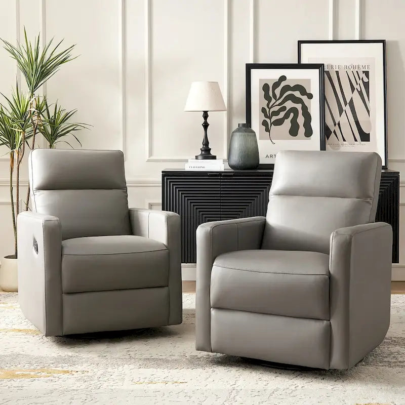 Navy / Grey / Black Genuine Leather Swivel Rocker Recliner – Set of 2