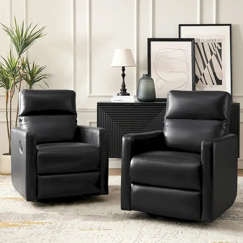 Navy / Grey / Black Genuine Leather Swivel Rocker Recliner – Set of 2