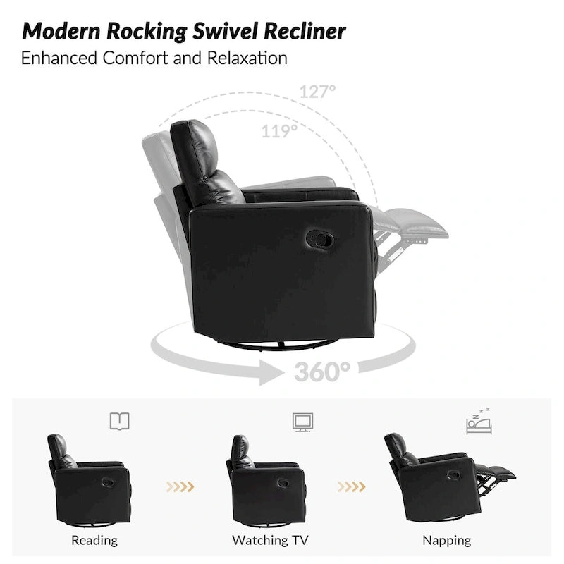 Navy / Grey / Black Genuine Leather Swivel Rocker Recliner – Set of 2