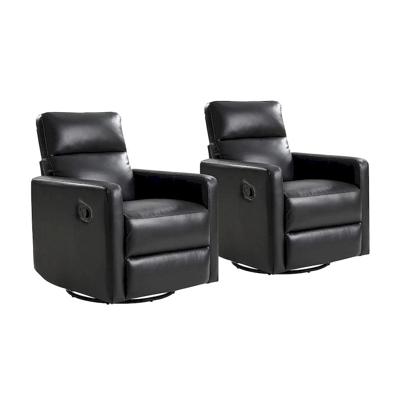 Navy / Grey / Black Genuine Leather Swivel Rocker Recliner – Set of 2