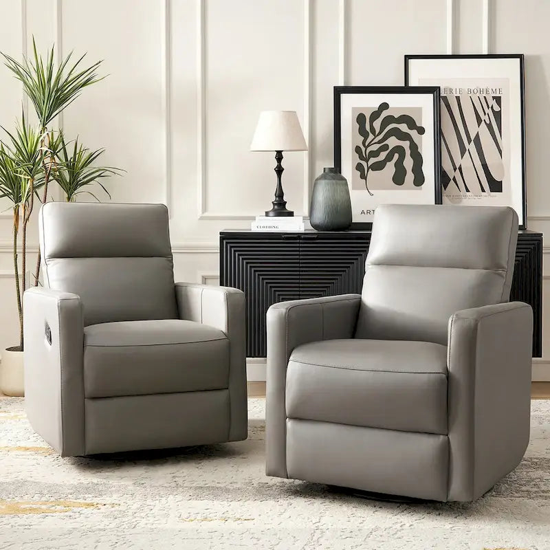 Navy / Grey / Black Genuine Leather Swivel Rocker Recliner – Set of 2