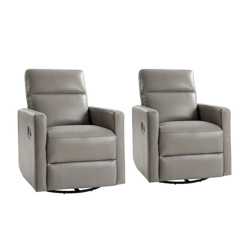 Navy / Grey / Black Genuine Leather Swivel Rocker Recliner – Set of 2