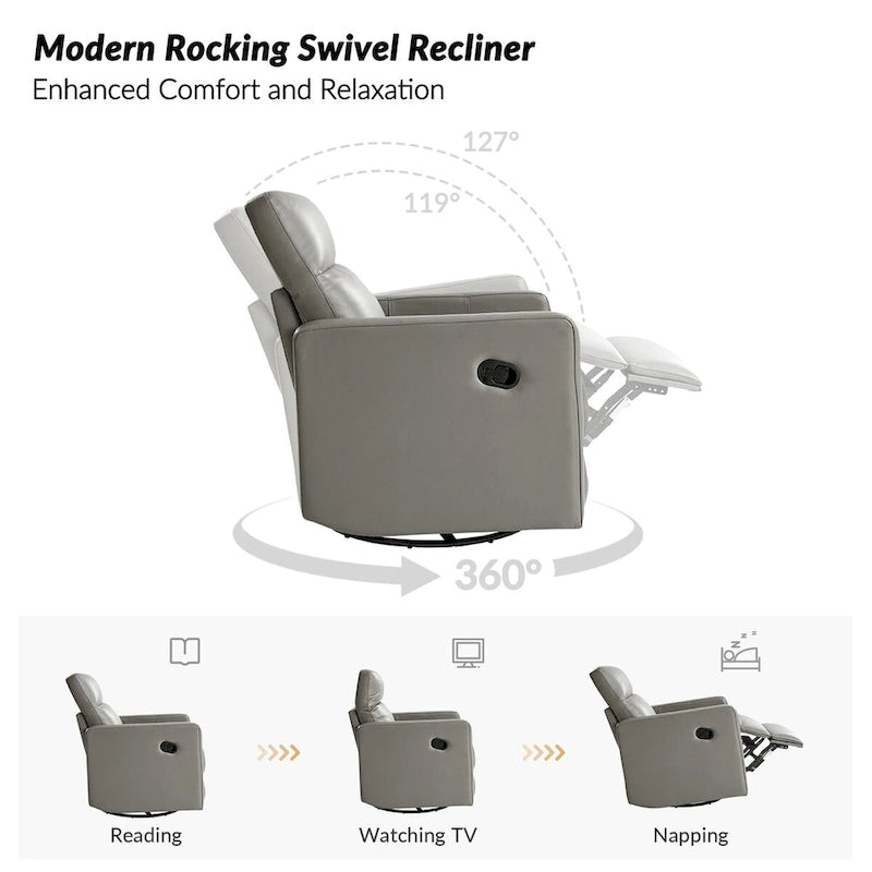 Navy / Grey / Black Genuine Leather Swivel Rocker Recliner – Set of 2