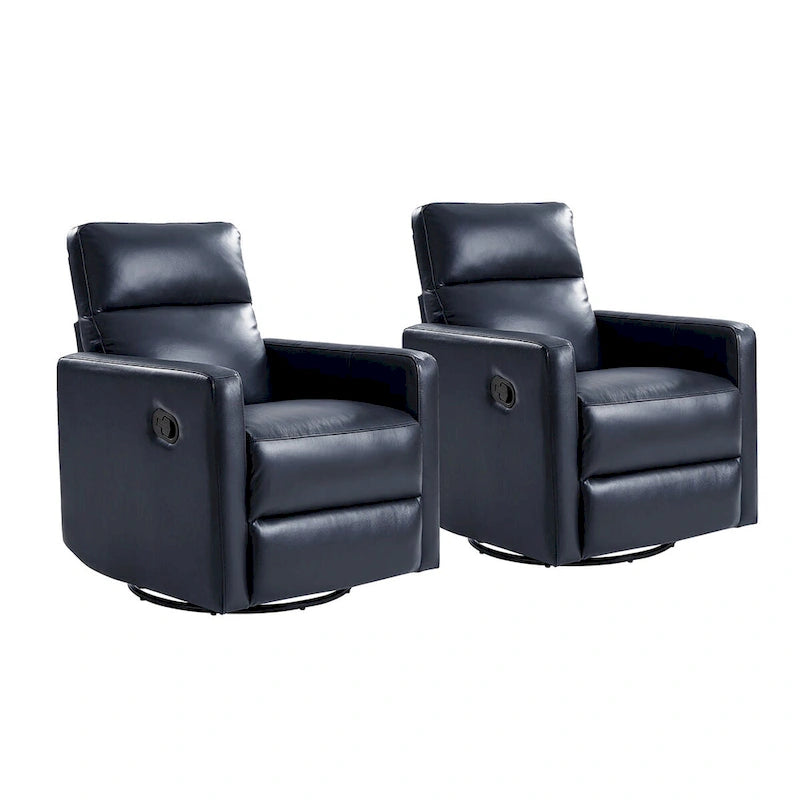 Navy / Grey / Black Genuine Leather Swivel Rocker Recliner – Set of 2