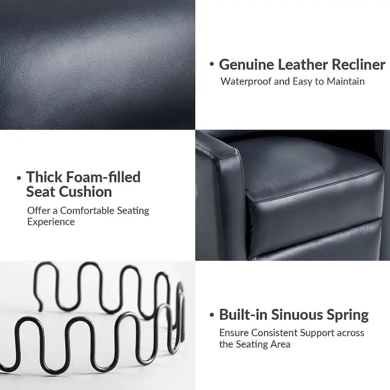 Navy / Grey / Black Genuine Leather Swivel Rocker Recliner – Set of 2