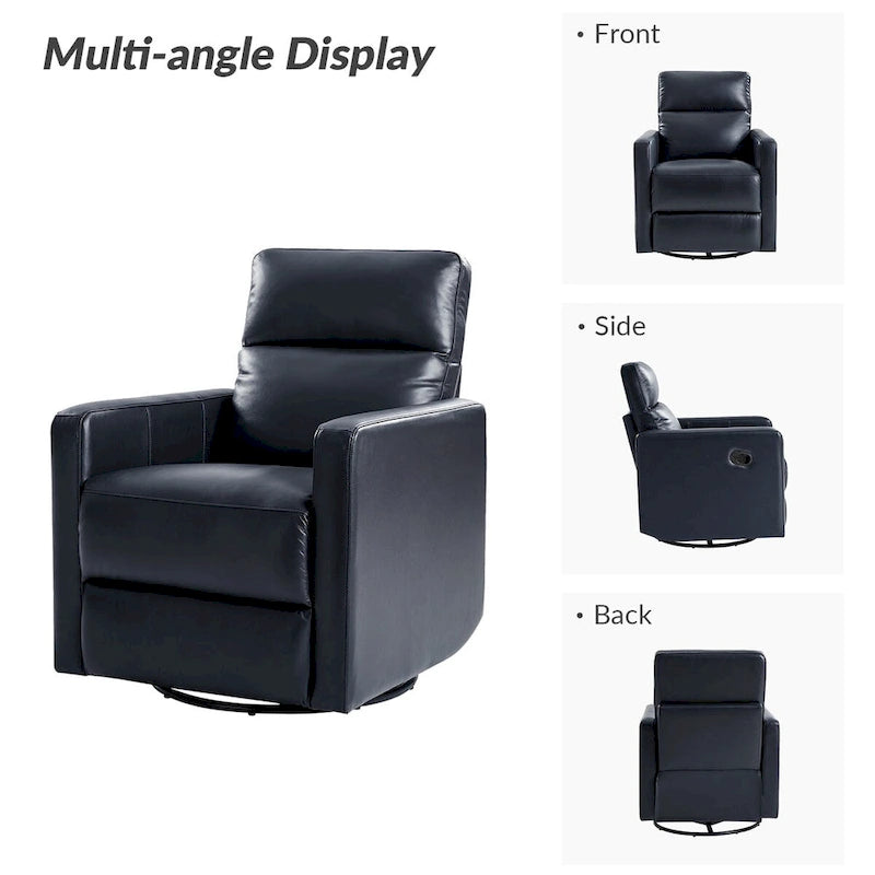 Navy / Grey / Black Genuine Leather Swivel Rocker Recliner – Set of 2