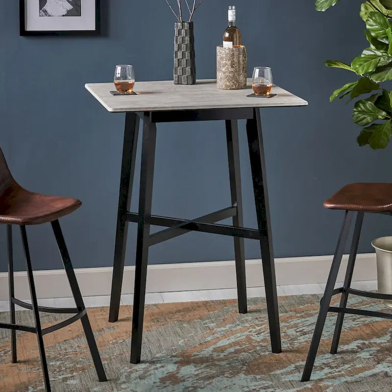 Bar Height Dining Table 42" | Walnut / Grey+Black / Cement Grey | Seats 2 | Rubberwood Legs