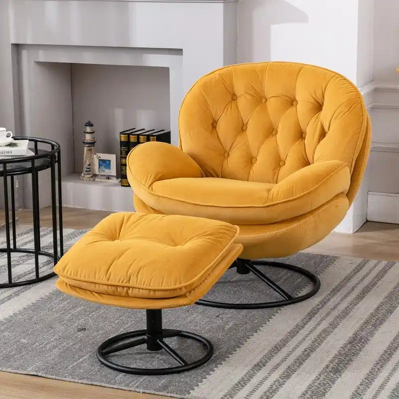 Multi-Color Velvet Accent Chair with Ottoman, Single Seat, No Armrest