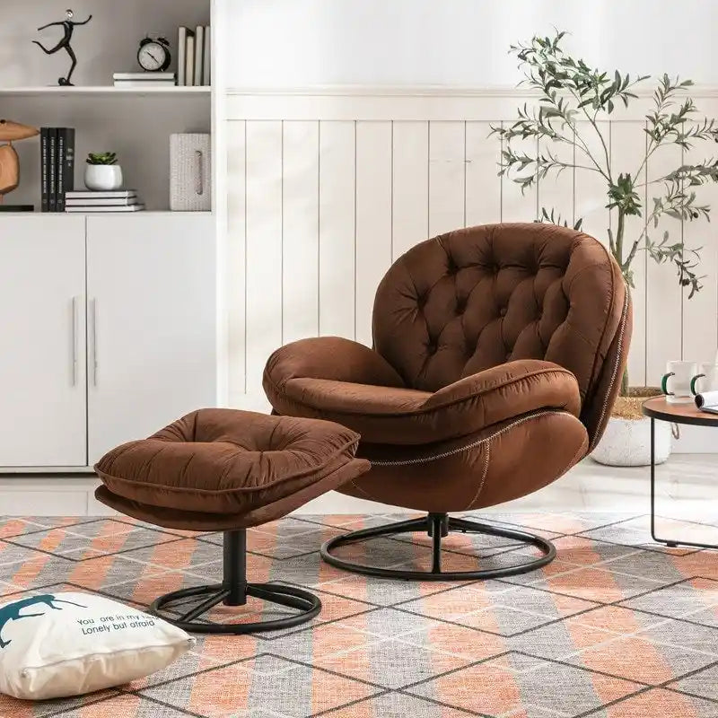 Multi-Color Velvet Accent Chair with Ottoman, Single Seat, No Armrest