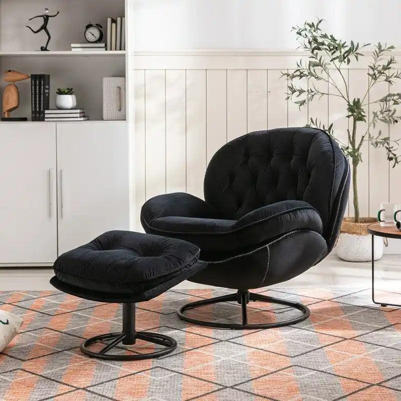 Multi-Color Velvet Accent Chair with Ottoman, Single Seat, No Armrest