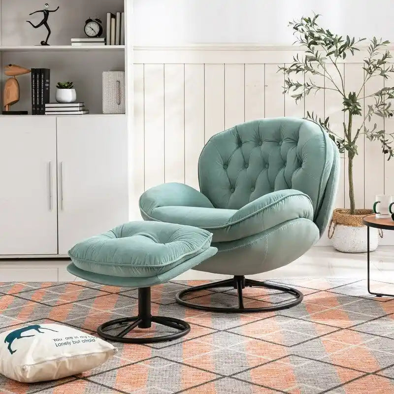 Multi-Color Velvet Accent Chair with Ottoman, Single Seat, No Armrest