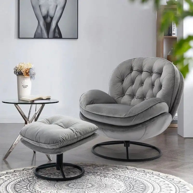 Multi-Color Velvet Accent Chair with Ottoman, Single Seat, No Armrest