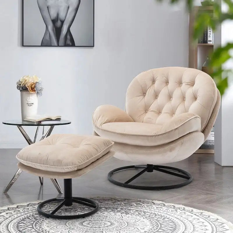 Multi-Color Velvet Accent Chair with Ottoman, Single Seat, No Armrest