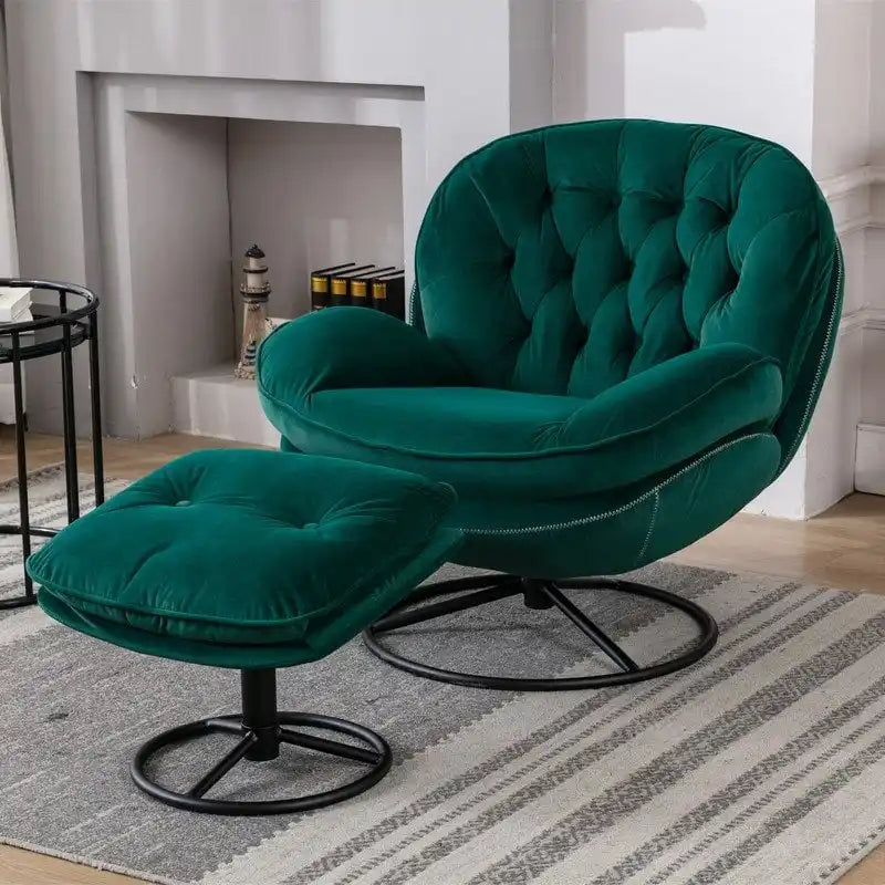 Multi-Color Velvet Accent Chair with Ottoman, Single Seat, No Armrest