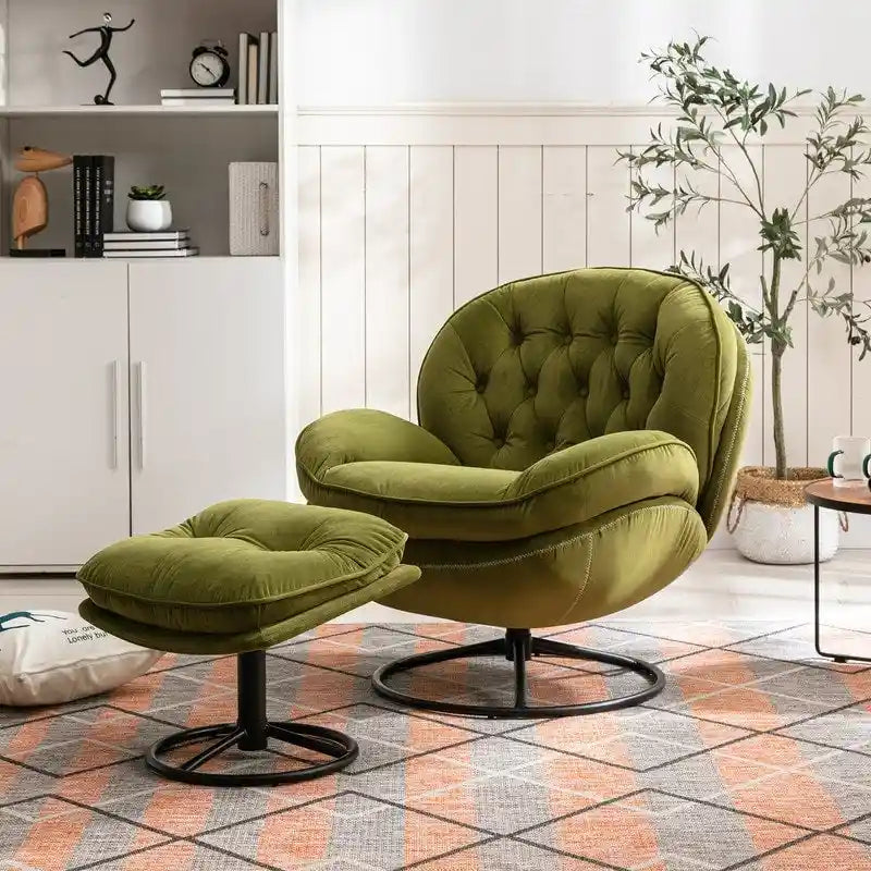 Multi-Color Velvet Accent Chair with Ottoman, Single Seat, No Armrest