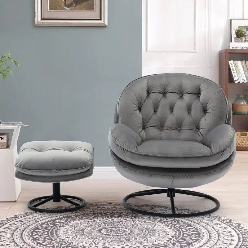 Multi-Color Velvet Accent Chair with Ottoman, Single Seat, No Armrest