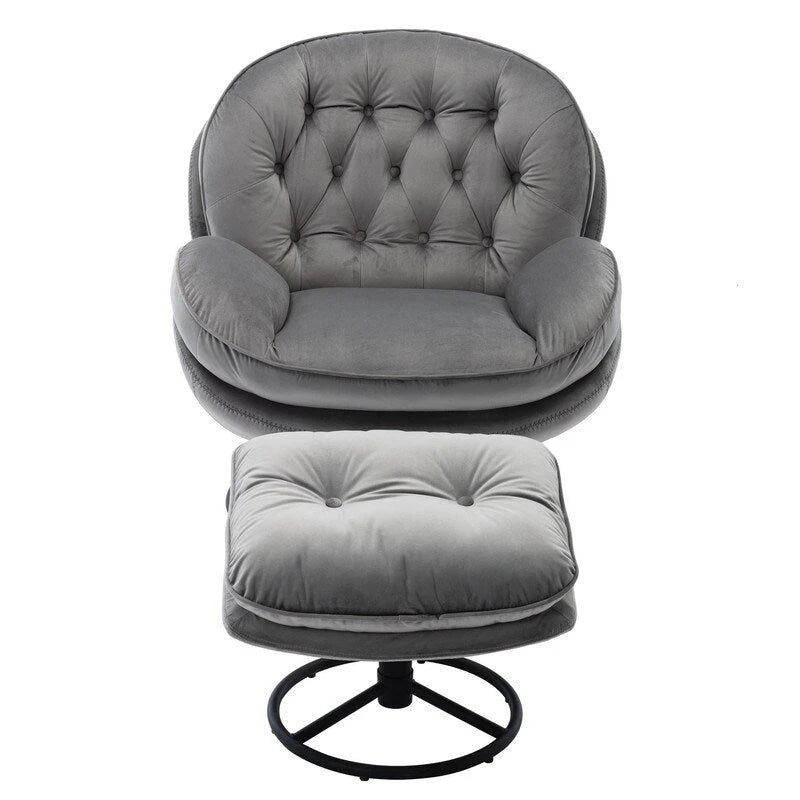 Multi-Color Velvet Accent Chair with Ottoman, Single Seat, No Armrest