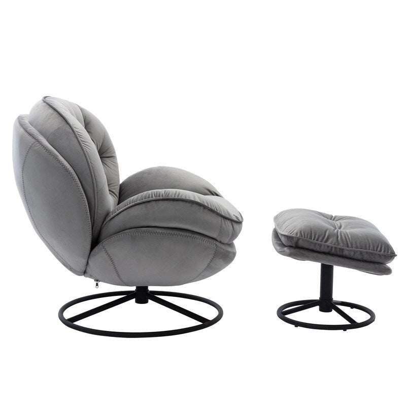Multi-Color Velvet Accent Chair with Ottoman, Single Seat, No Armrest