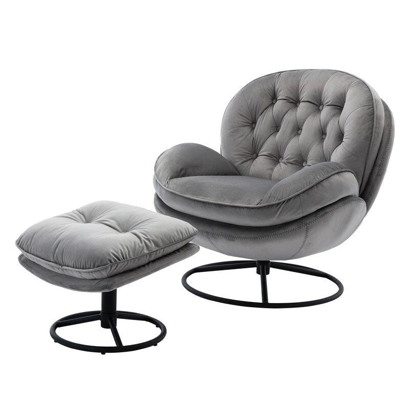 Multi-Color Velvet Accent Chair with Ottoman, Single Seat, No Armrest