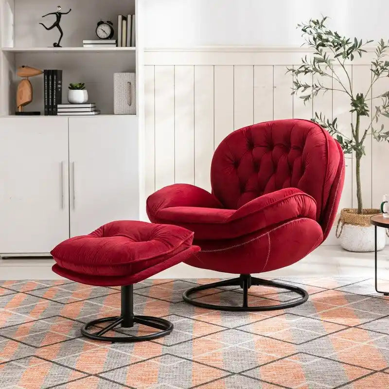 Multi-Color Velvet Accent Chair with Ottoman, Single Seat, No Armrest