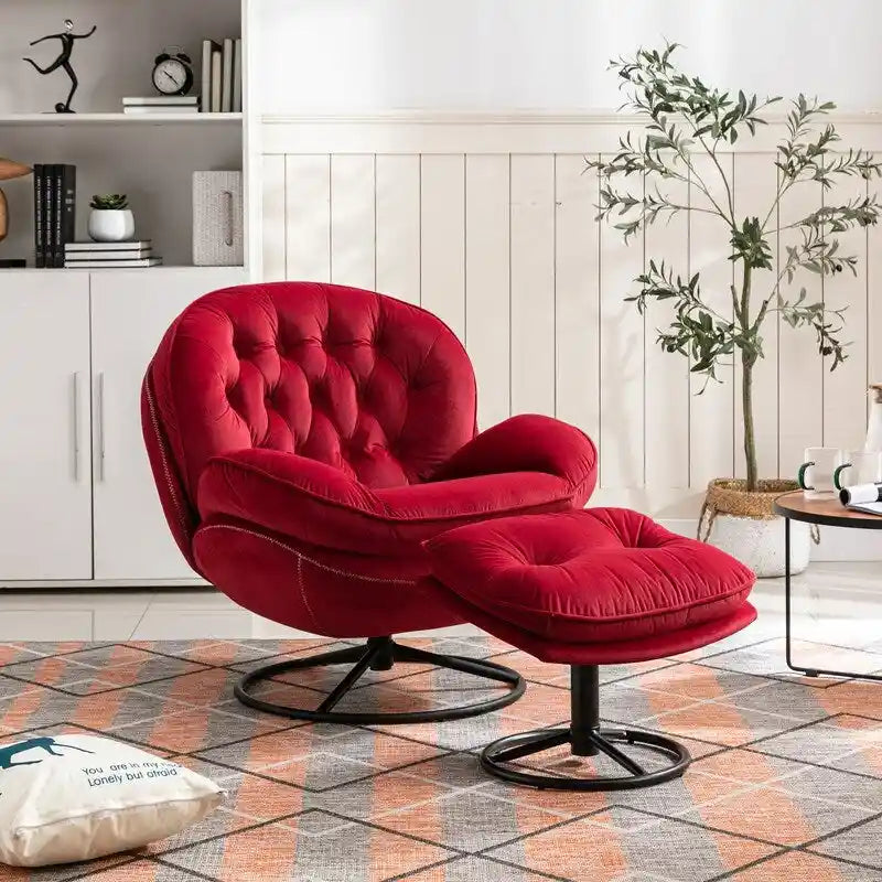 Multi-Color Velvet Accent Chair with Ottoman, Single Seat, No Armrest