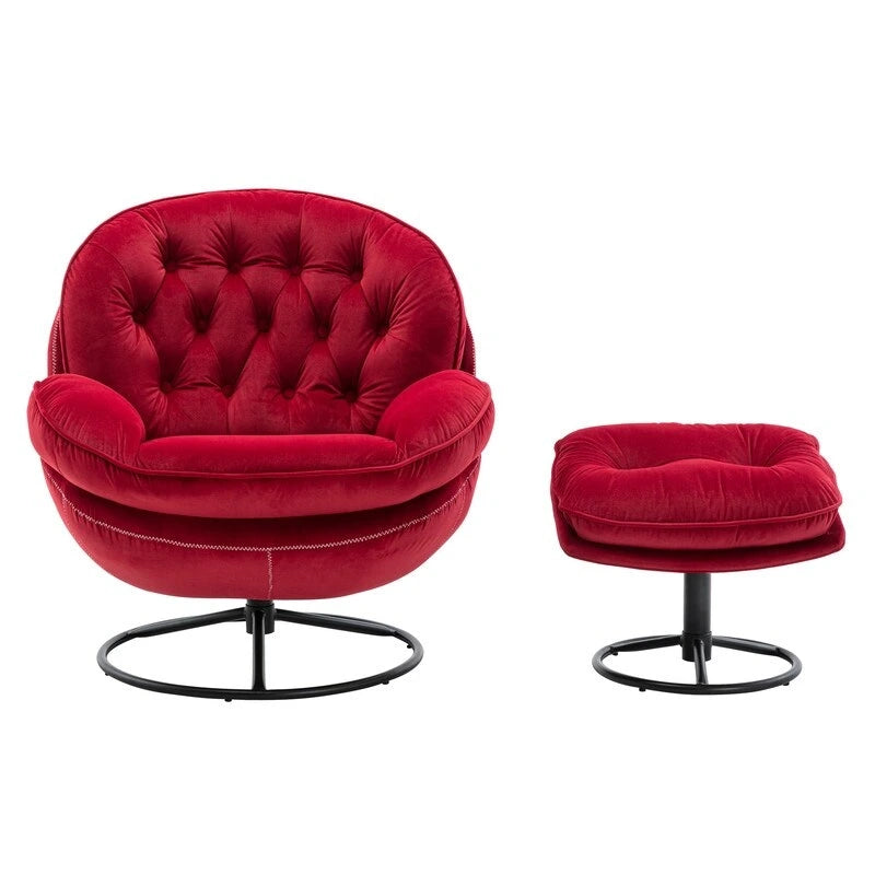 Multi-Color Velvet Accent Chair with Ottoman, Single Seat, No Armrest