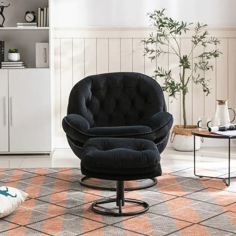 Multi-Color Velvet Accent Chair with Ottoman, Single Seat, No Armrest