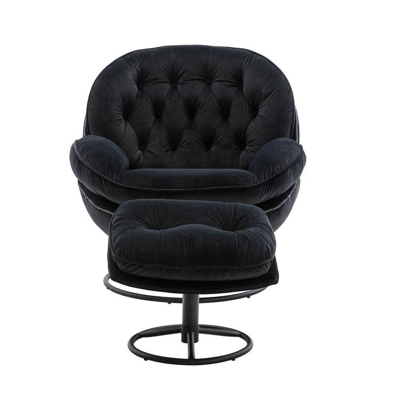 Multi-Color Velvet Accent Chair with Ottoman, Single Seat, No Armrest