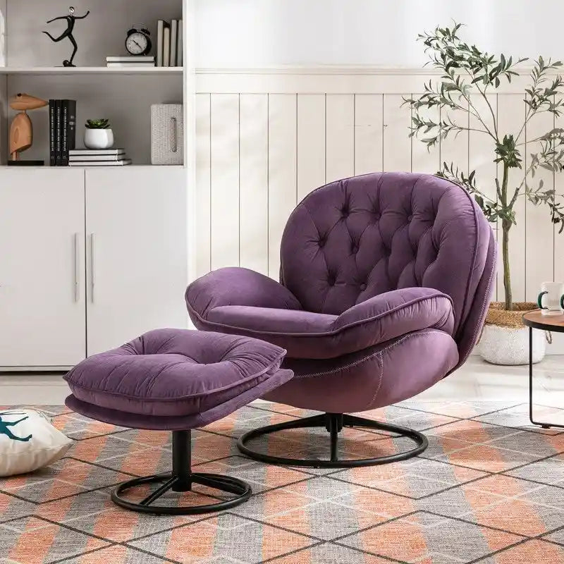 Multi-Color Velvet Accent Chair with Ottoman, Single Seat, No Armrest