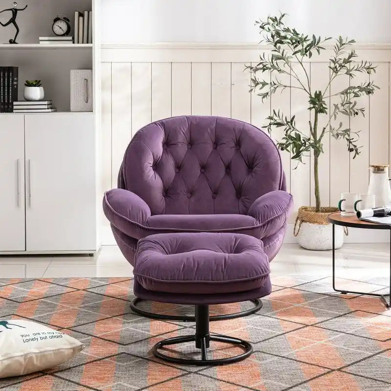 Multi-Color Velvet Accent Chair with Ottoman, Single Seat, No Armrest