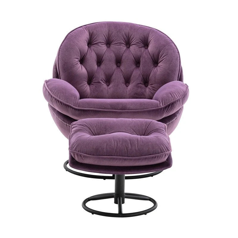 Multi-Color Velvet Accent Chair with Ottoman, Single Seat, No Armrest