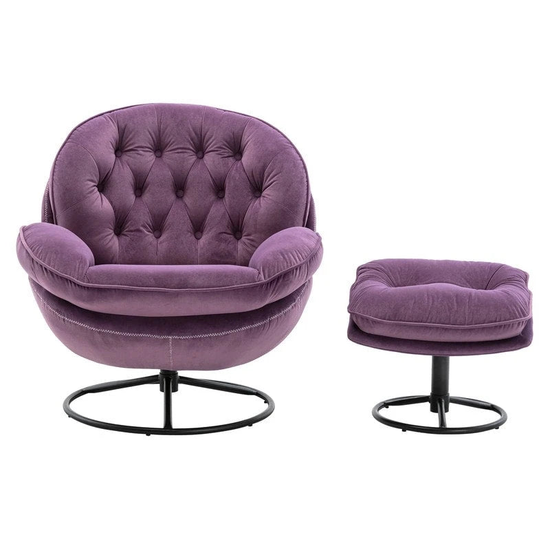 Multi-Color Velvet Accent Chair with Ottoman, Single Seat, No Armrest
