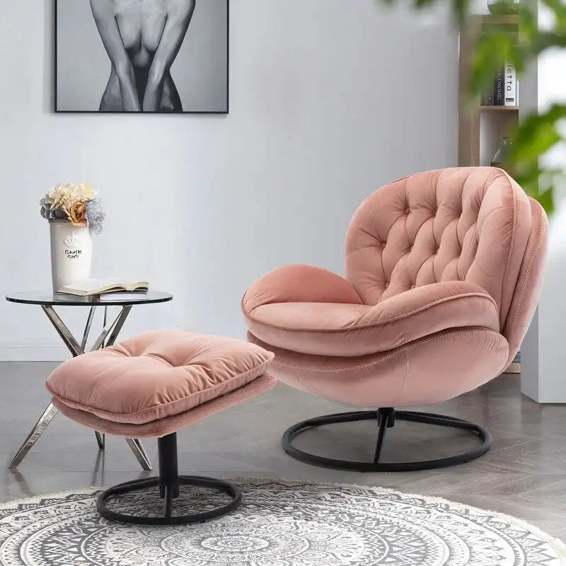 Multi-Color Velvet Accent Chair with Ottoman, Single Seat, No Armrest