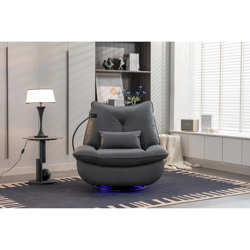 Dark Gray / Green Power Recliner Chair, 270° Swivel Glider, Single Seat