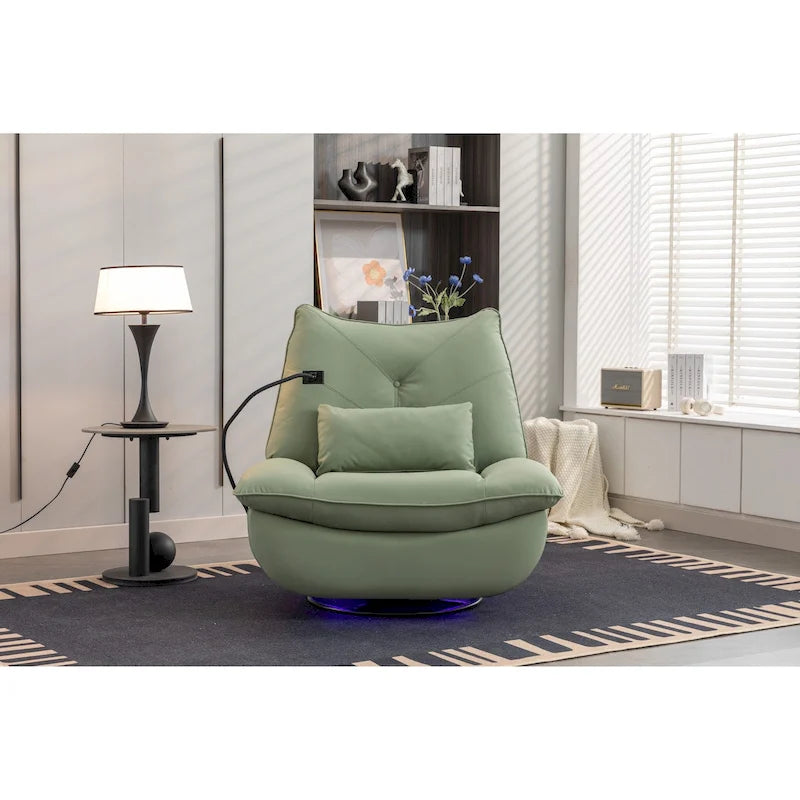 Dark Gray / Green Power Recliner Chair, 270° Swivel Glider, Single Seat