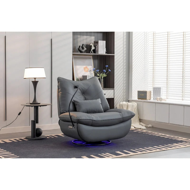 Dark Gray / Green Power Recliner Chair, 270° Swivel Glider, Single Seat