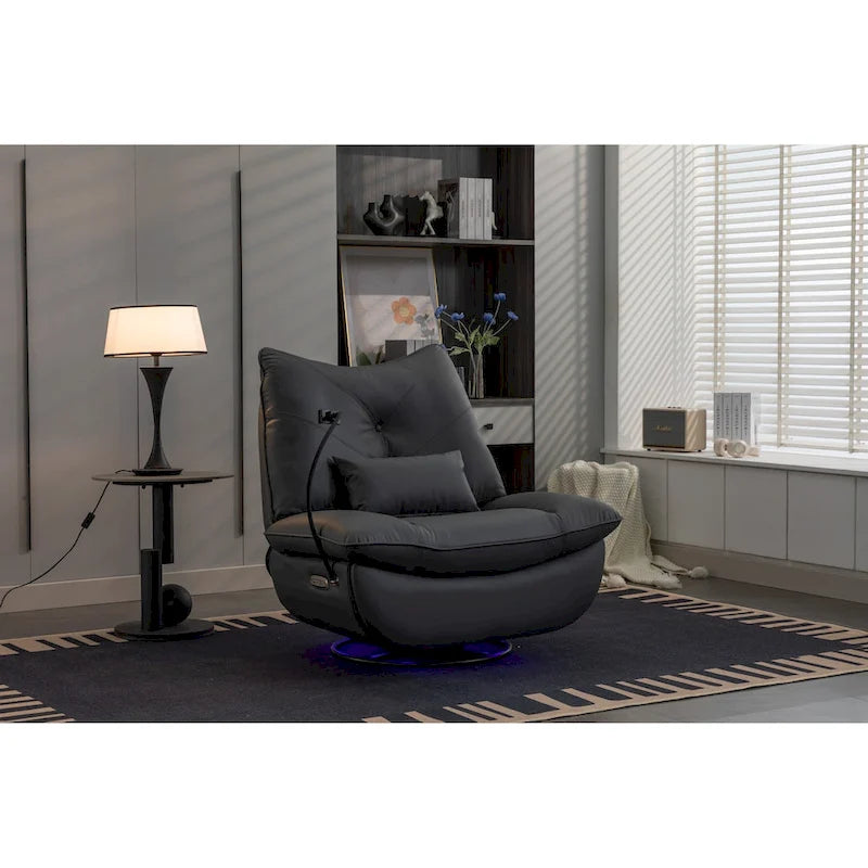 Dark Gray / Green Power Recliner Chair, 270° Swivel Glider, Single Seat