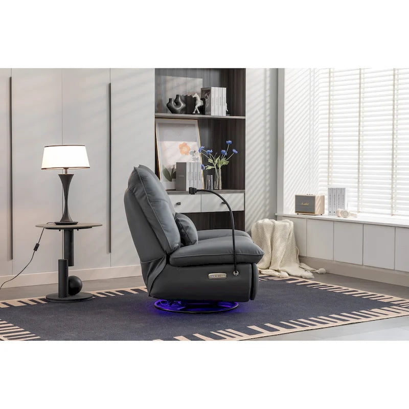 Dark Gray / Green Power Recliner Chair, 270° Swivel Glider, Single Seat