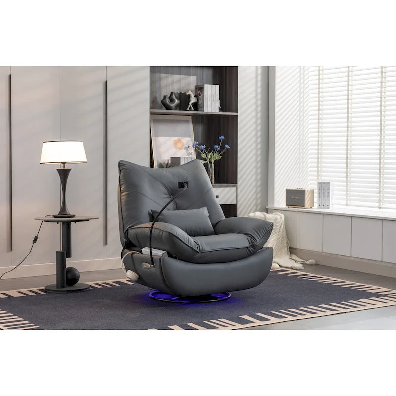 Dark Gray / Green Power Recliner Chair, 270° Swivel Glider, Single Seat