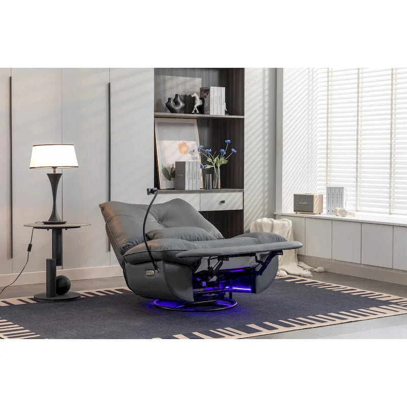 Dark Gray / Green Power Recliner Chair, 270° Swivel Glider, Single Seat