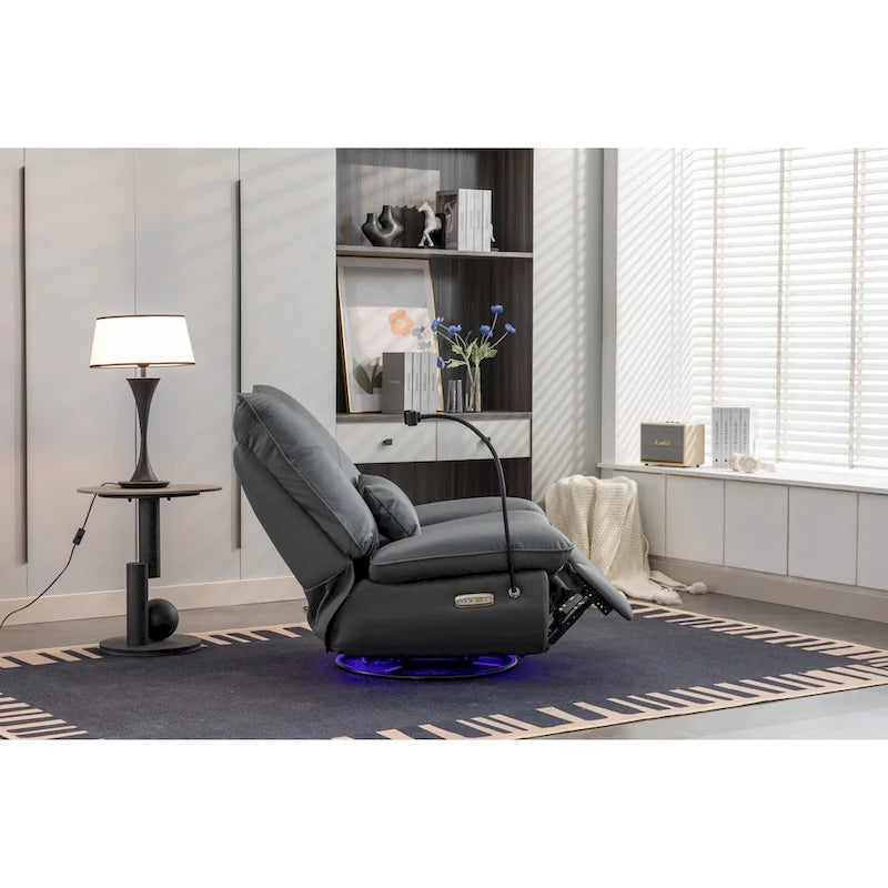 Dark Gray / Green Power Recliner Chair, 270° Swivel Glider, Single Seat
