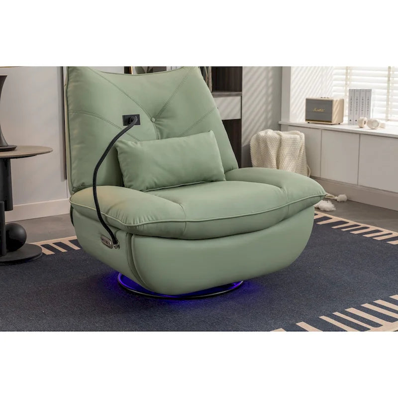 Dark Gray / Green Power Recliner Chair, 270° Swivel Glider, Single Seat
