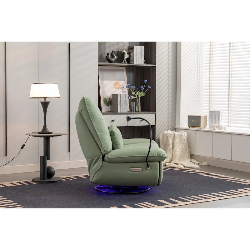 Dark Gray / Green Power Recliner Chair, 270° Swivel Glider, Single Seat