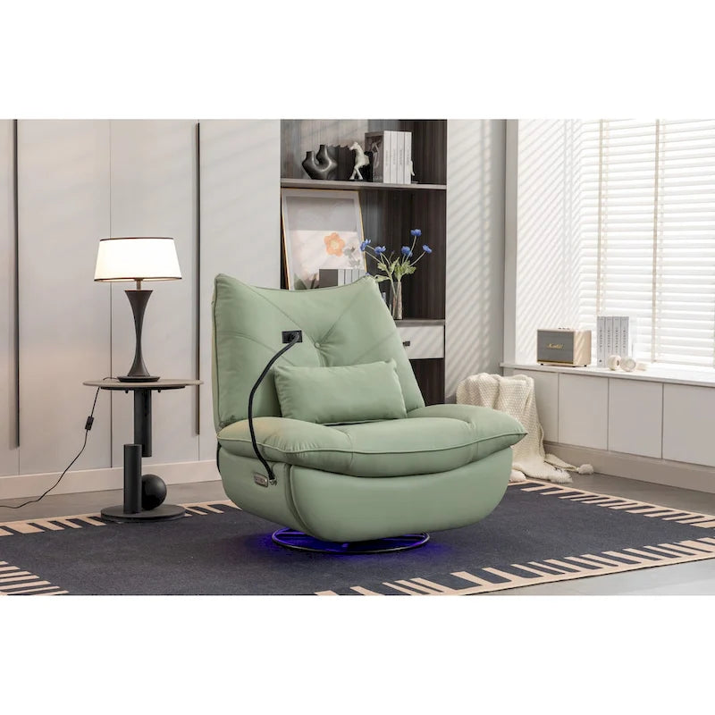 Dark Gray / Green Power Recliner Chair, 270° Swivel Glider, Single Seat